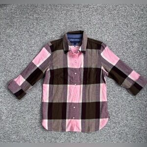 Tommy Hilfiger Pink Brown 100% Cotton Plaid Shirt